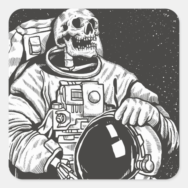 Astronaut Skeleton Spooky Skull Square Sticker (Front)