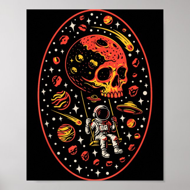 Astronaut Skull Solar System Moon Planet Outer Spa Poster (Front)
