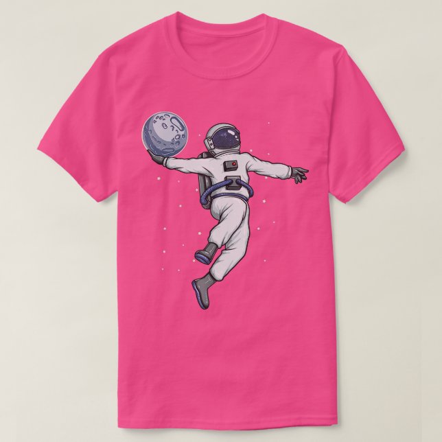 Astronaut Slam Dunks Moon in Outer Space  Kids Ast T-Shirt (Design Front)