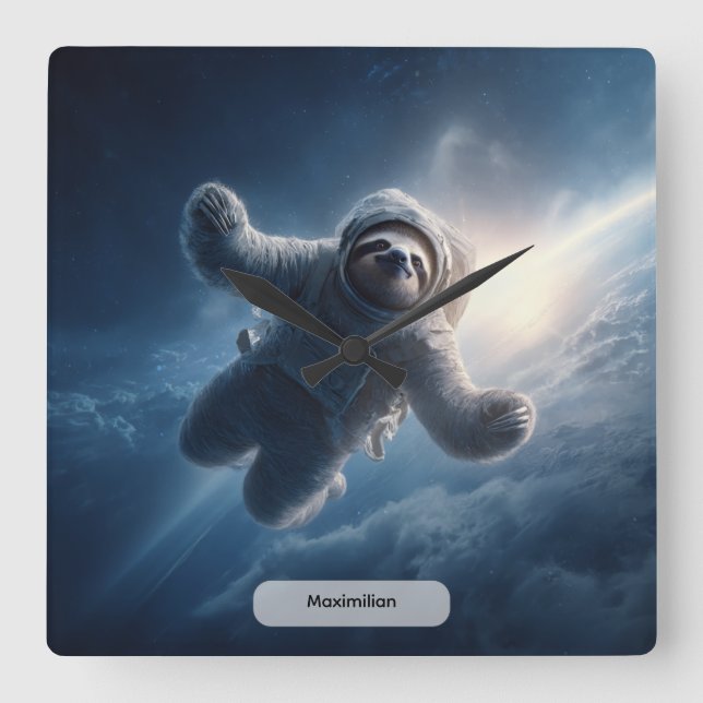Astronaut Sloth Space Surreal Animal Personalized  Square Wall Clock (Front)