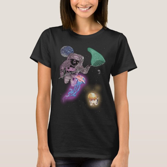 Astronaut Space Alien Jellyfish Hunting with Net G T-Shirt (Front)