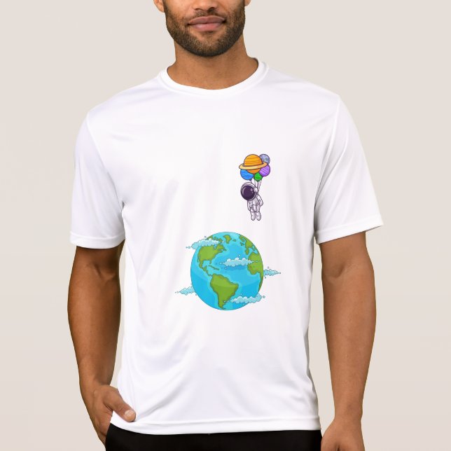 Astronaut Space Art T-Shirt–Floating with Balloons T-Shirt (Front)