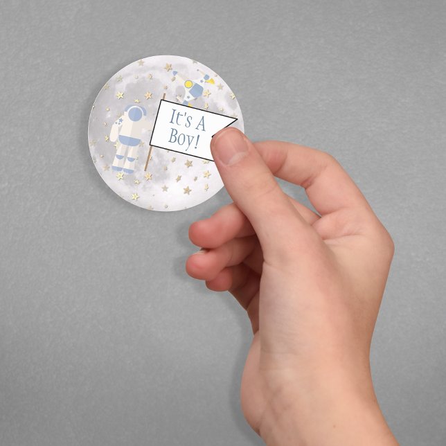 Astronaut Space Baby Moon It's A Boy! Classic Round Sticker (Creator Uploaded)