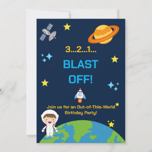 Astronaut Space Birthday Invite   3 2 1 Blast Off