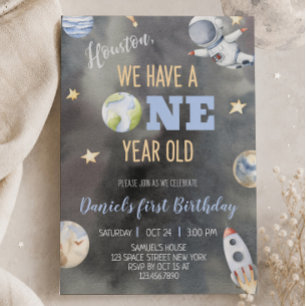 Astronaut Space Birthday One Year Invitation 
