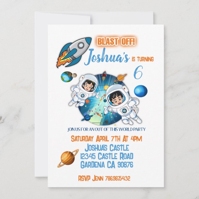 Astronaut Space Birthday Party Invitation (Front)