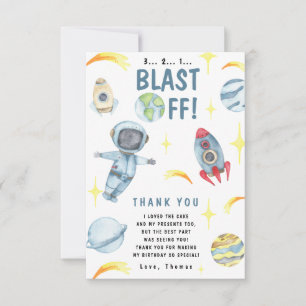 Astronaut Space Birthday Party Thank You Card