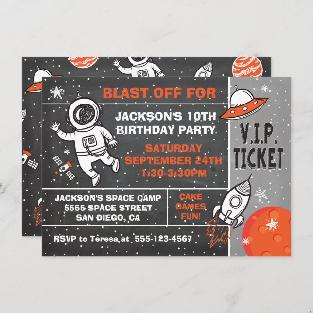 Astronaut Space Birthday Party Ticket invitation (Front/Back)