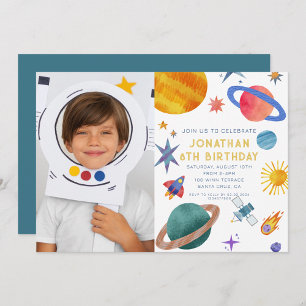 Astronaut Space Birthday Photo Invitation
