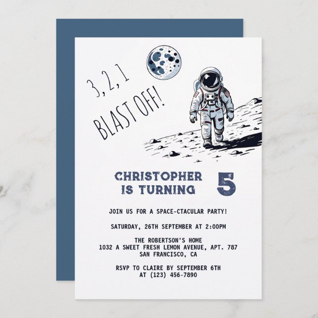 Astronaut Space Blast Off Any Age Birthday Party Invitation (Front/Back)