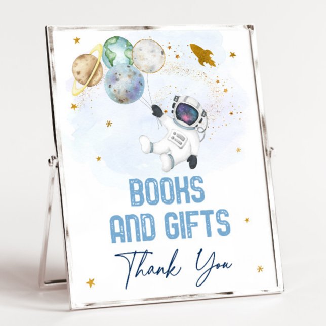 Astronaut Space Blue Gold Books & Gifts Sign (Creator Uploaded)