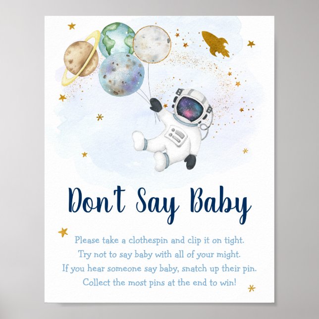 Astronaut Space Blue Gold Don't Say Baby Game Poster (Front)