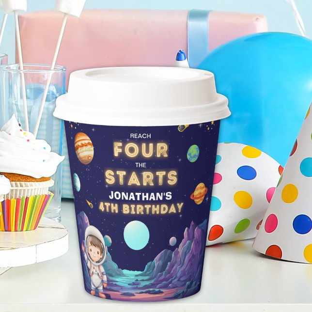 Astronaut Space Boy 4th Birthday  Paper Cups (Creator Uploaded)