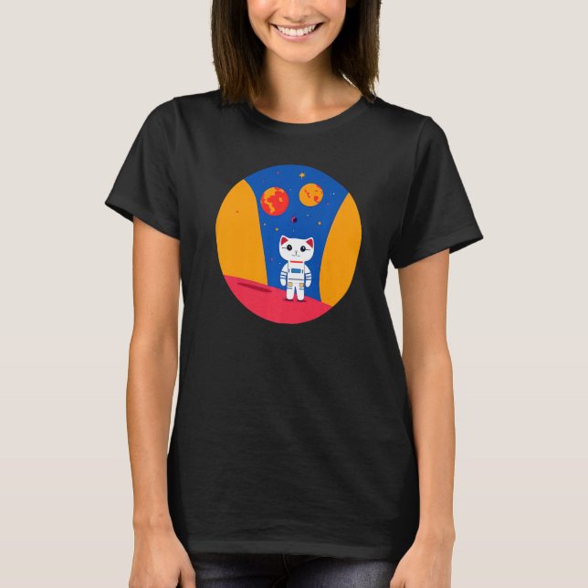 Astronaut Space Cat Exploring planets Science T-Shirt (Front)
