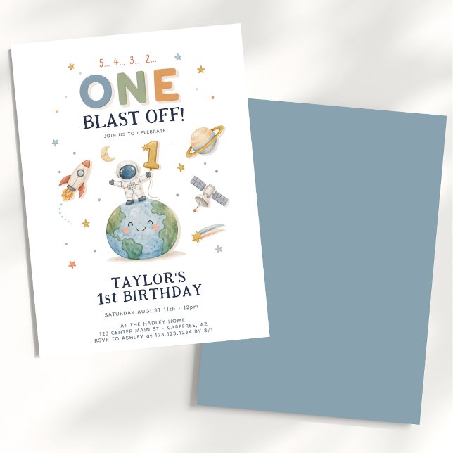 Astronaut Space Countdown 1st Birthday Invitation (Creator Uploaded)