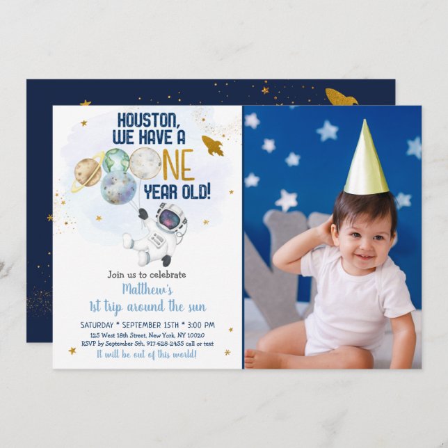 Astronaut Space First Trip Around The Sun Birthday Invitation (Front/Back)
