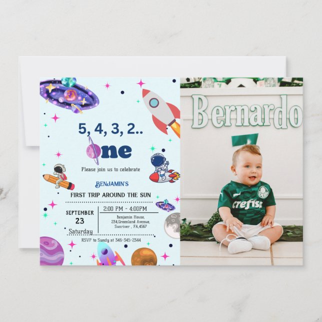 Astronaut Space first trip around the sun birthday Invitation (Front)