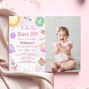 Astronaut Space First Trip Around The Sun Birthday Invitation