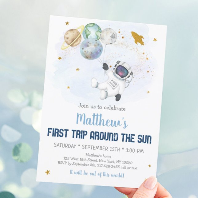 Astronaut Space First Trip Around The Sun Birthday Invitation (Creator Uploaded)