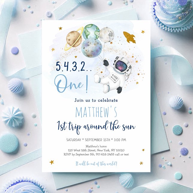 Astronaut Space First Trip Around The Sun Birthday Invitation (Creator Uploaded)