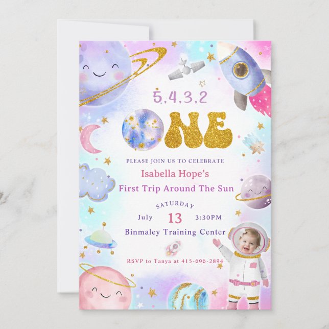 Astronaut Space First Trip Around The Sun Birthday Invitation (Front)