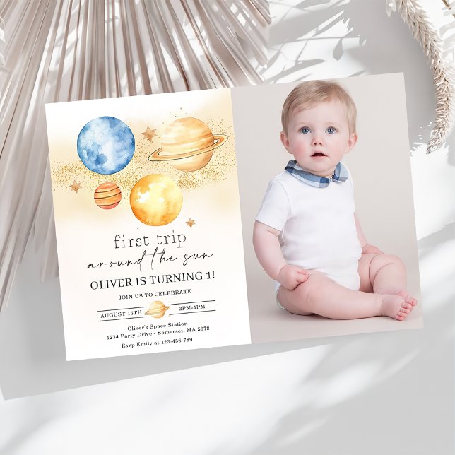 Astronaut Space First Trip Around The Sun Photo Invitation (Creator Uploaded)