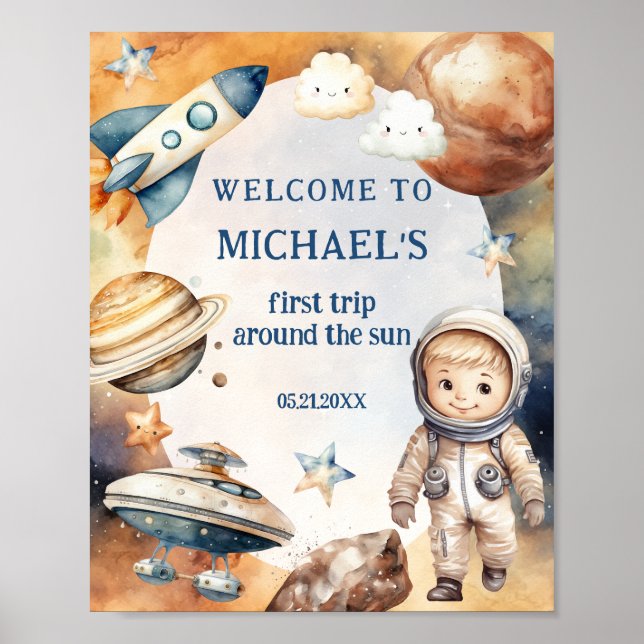 Astronaut Space First Trip Around The Sun Welcome Poster (Front)