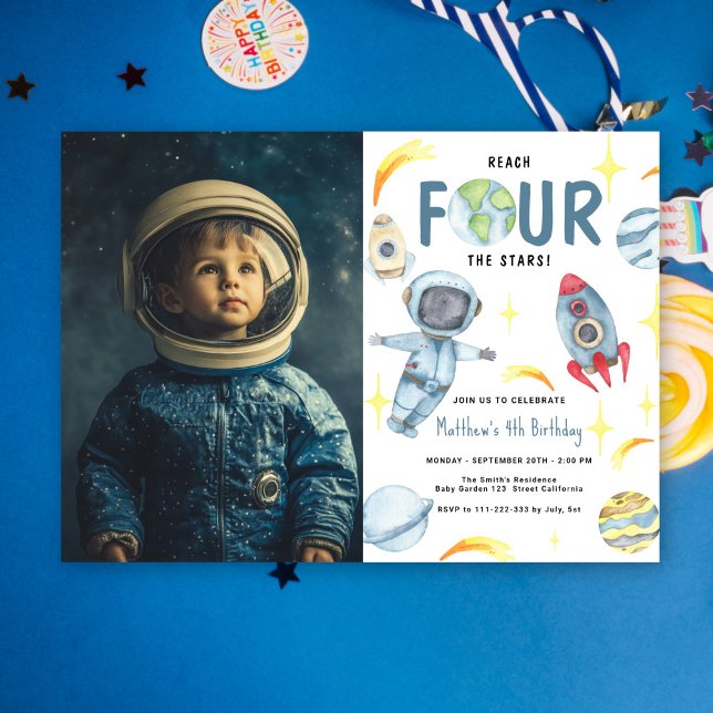 Astronaut Space Fourth Birthday Invitation (Creator Uploaded)