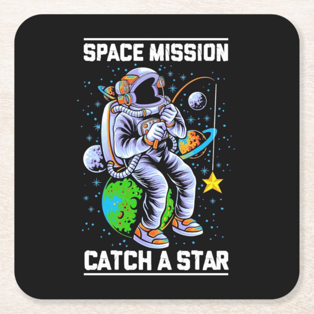 Astronaut Space Mission Catch A Star Square Paper Coaster (Front)
