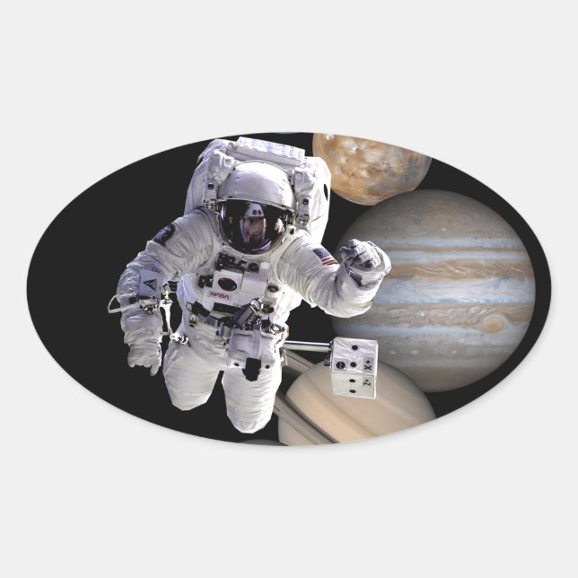 astronaut space mission solar system planets oval sticker (Front)