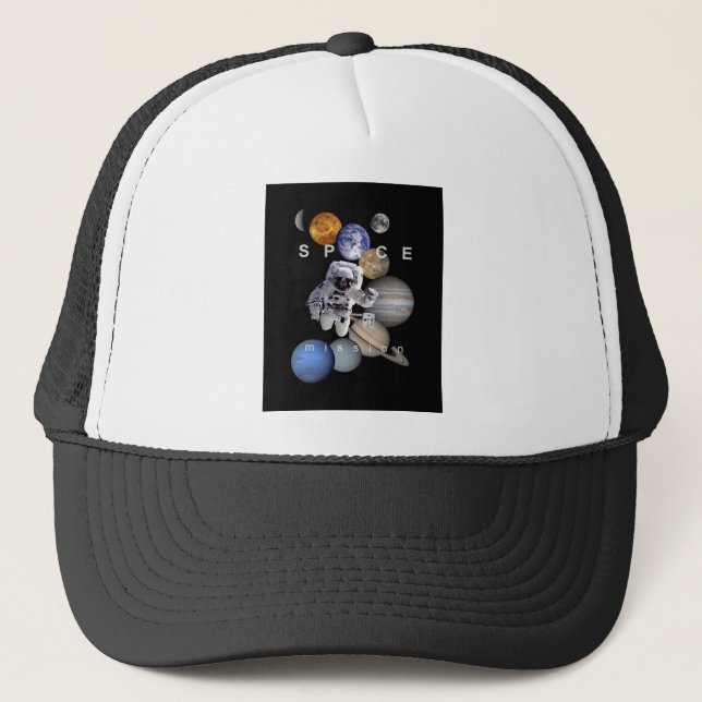 astronaut space mission solar system planets trucker hat (Front)
