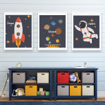 Astronaut Space Nursery Decor Custom Text Name<br><div class="desc">Super fun set of nursery or playroom art prints featuring space themed designs of a rocket, solar system chart and astronaut. Personalise with your own affirmations and child's name or delete and just have the illustrations. Perfect for a space or explorer themed nursery or playroom - also makes a fun...</div>