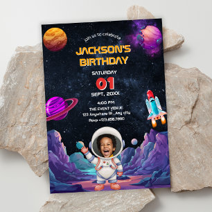 Astronaut space photo birthday invitation