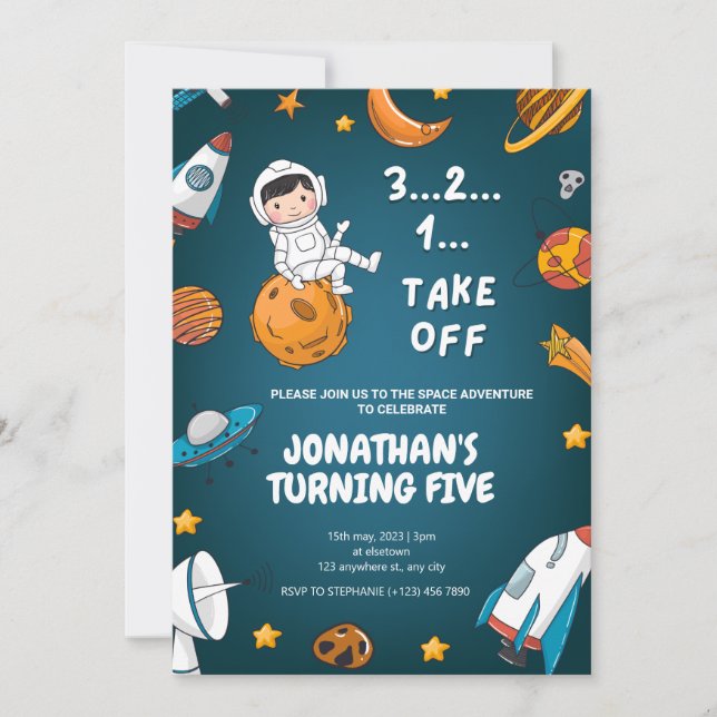 Astronaut Space planets dark theme birthday Invitation (Front)
