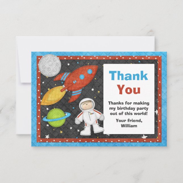 Astronaut Space Rocket Birthday Thank You Card (Front)