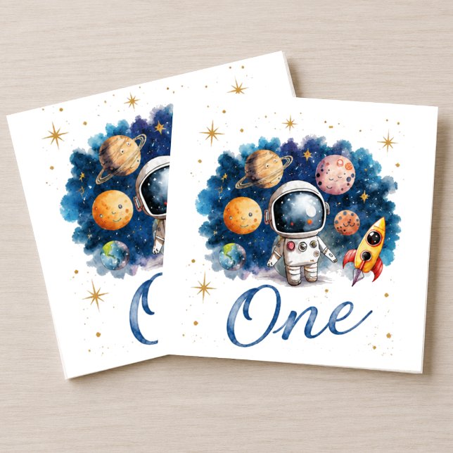 Astronaut Space Rocket One Birthday Napkin (Creator Uploaded)