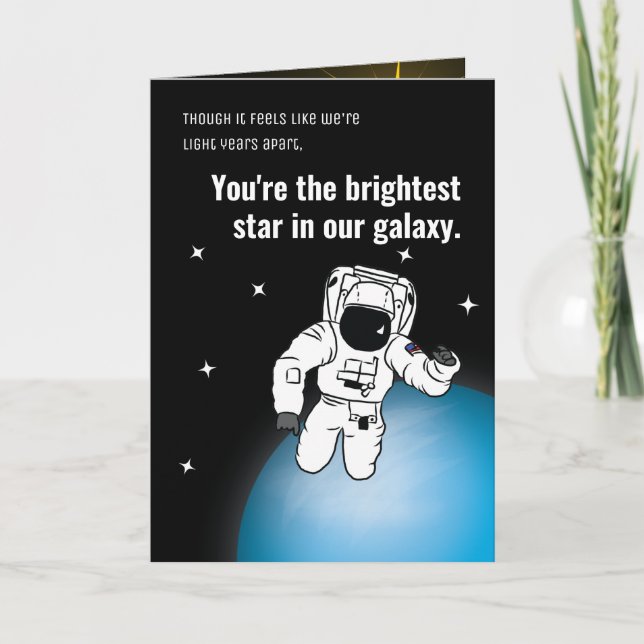 Astronaut/Space Social Distancing Black Birthday Card (Front)
