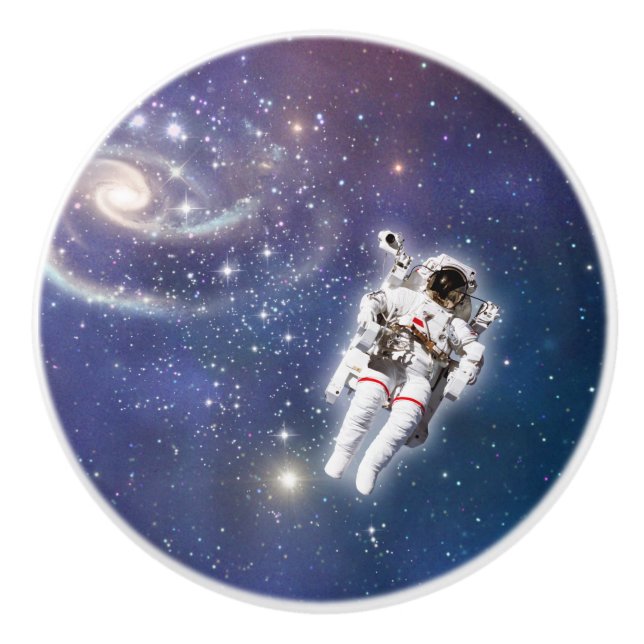 Astronaut Space Swirling Vortex Stars Galaxy Ceramic Knob (Front)