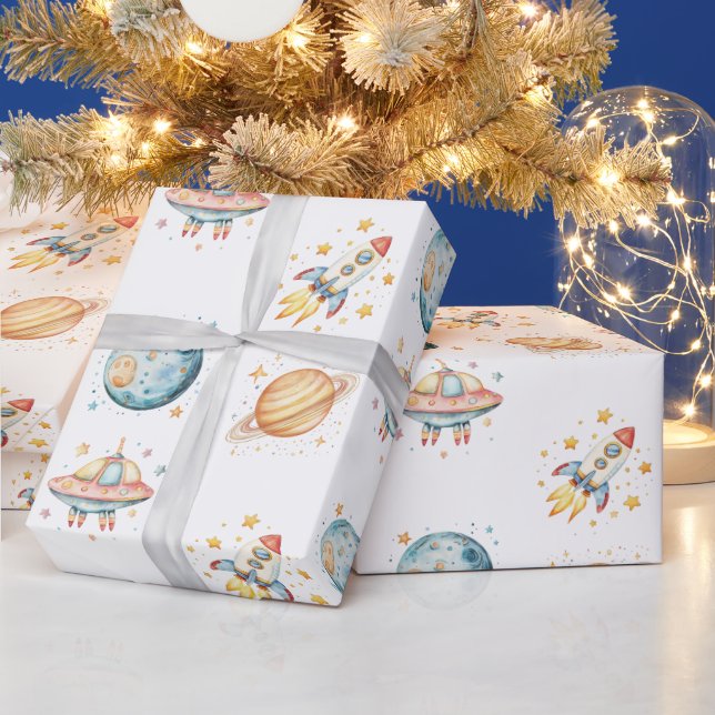 Astronaut Space-Themed Birthday Wrapping Paper (Holidays)