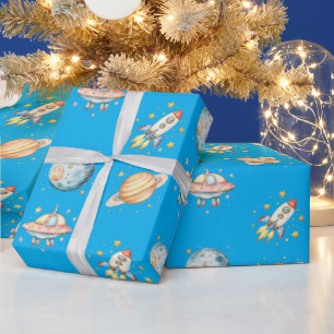 Astronaut Space-Themed Birthday Wrapping Paper