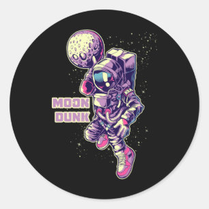 Astronaut Spaceman Basketball Player Dunking Moon Classic Round Sticker