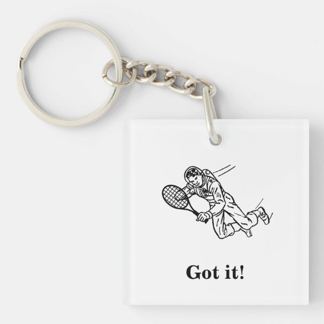 Astronaut Spaceman Tennis Player With Text Key Ring (Front)