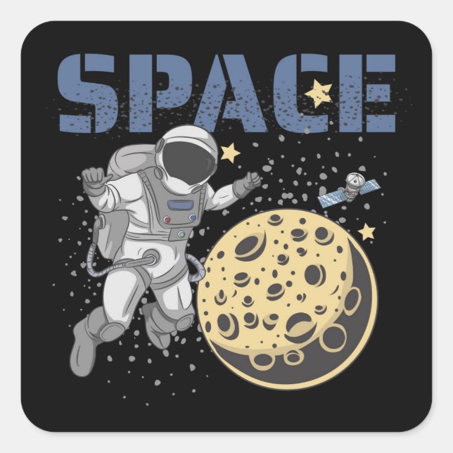 Astronaut Spacewalking and Exploring Illustration Square Sticker (Front)
