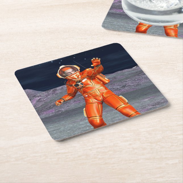 Astronaut Square Paper Coaster (Angled)