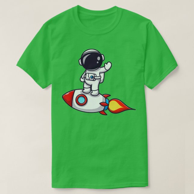 Astronaut Standing On Rocket Cartoon T-Shirt (Design Front)