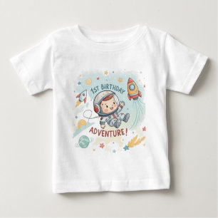 Astronaut Stars Rocket Planet Boy 1st Birthday Bab Baby T-Shirt