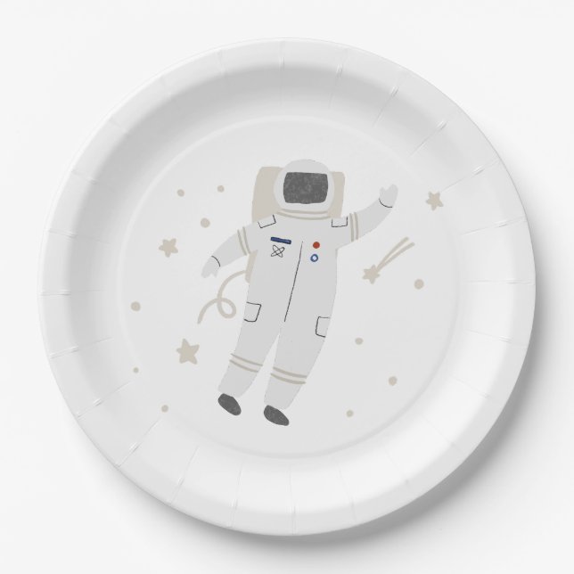 Astronaut & Stars Space Birthday Party Paper Plate (Front)