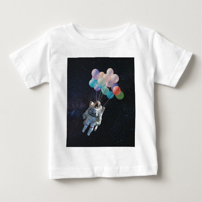 Astronaut Stars & Space Colourful Balloons Baby T-Shirt (Front)
