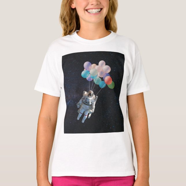 Astronaut Stars & Space Colourful Balloons T-Shirt (Front)