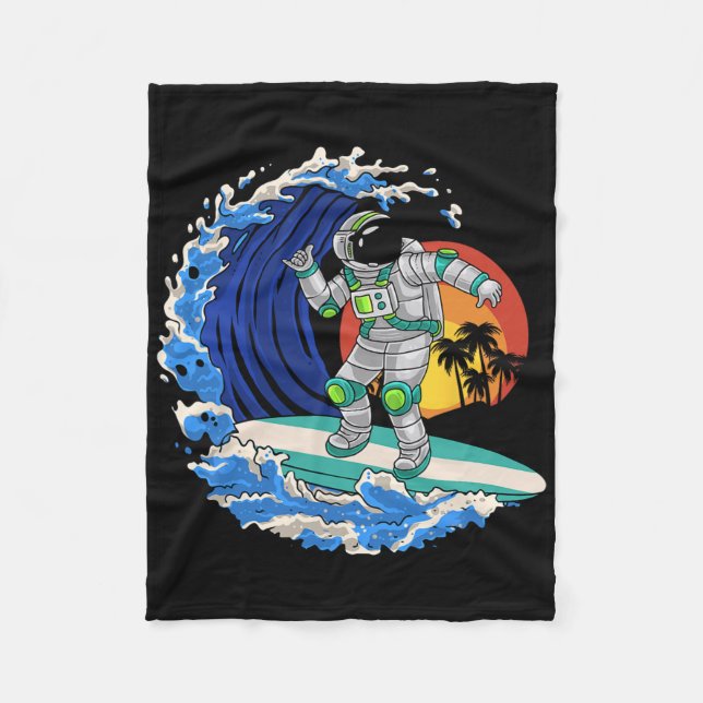 Astronaut Surfer, Astronaut Riding Wave, Astronaut Fleece Blanket (Front)